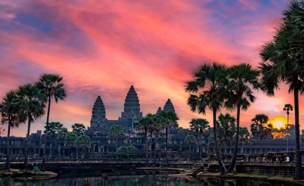 Angkor Wat au coucher du soleil, au Cambodge